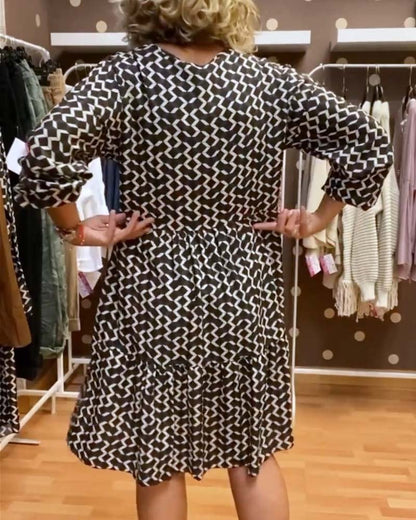 Geometrischer Druck V-Ausschnitt Freizeitkleid