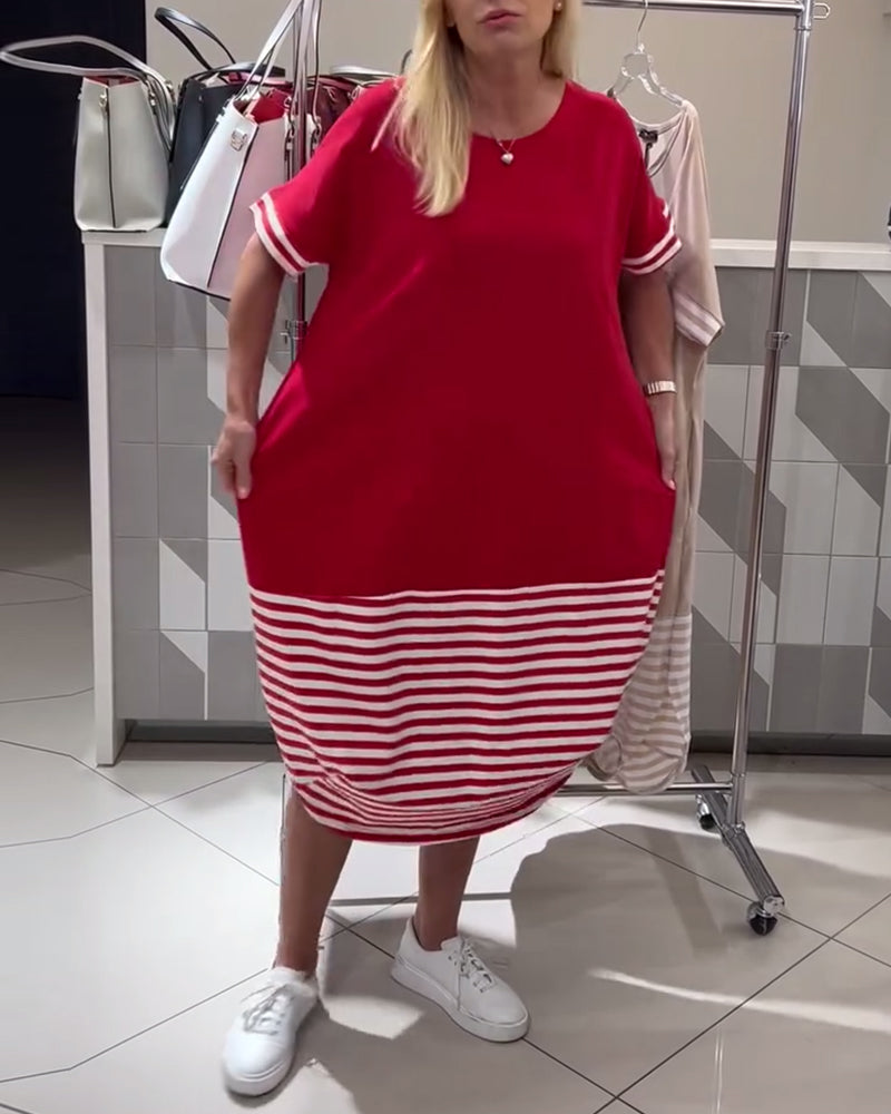 Kontraststreifen Kurzarm Freizeitkleid