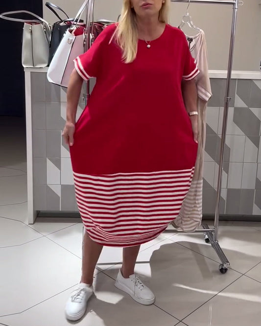 Kontraststreifen Kurzarm Freizeitkleid