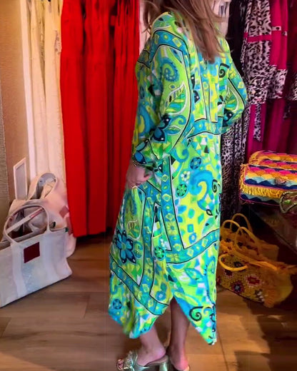 Lockeres bedrucktes Pocket-Kleid