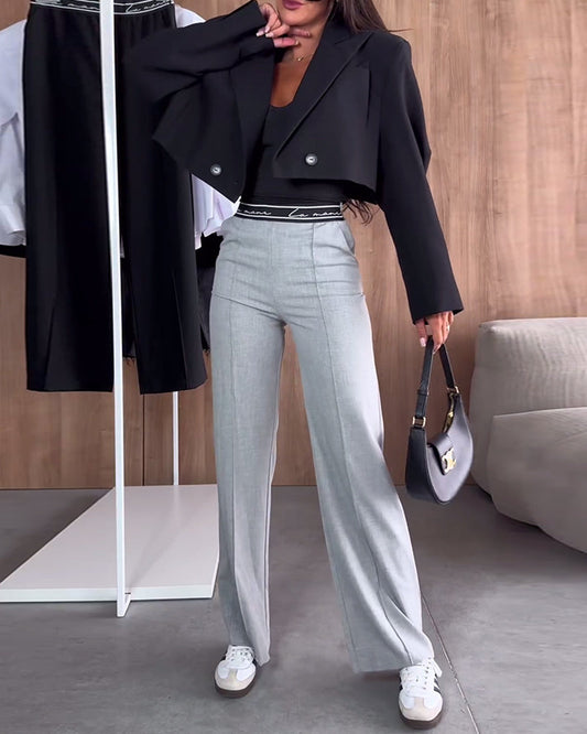 Lässige einfarbige Reißverschluss-Hosentaschen mit geradem Bein