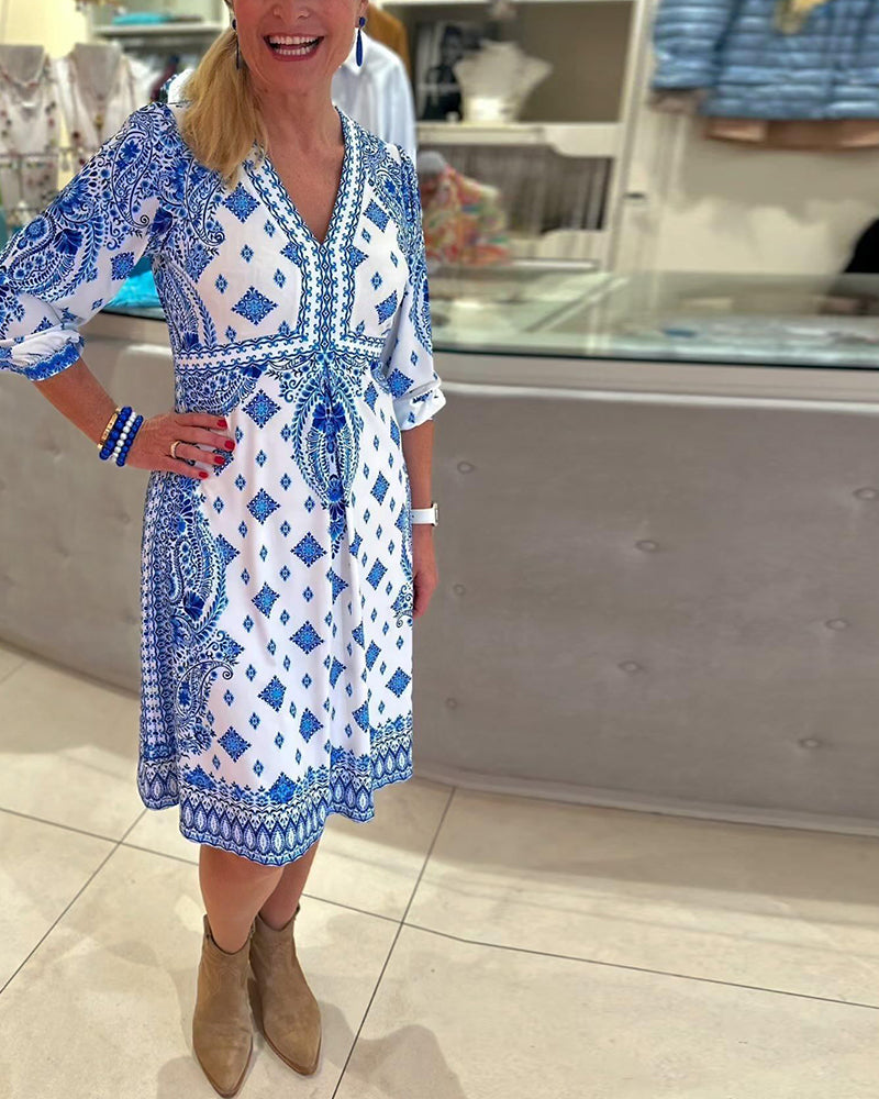 Elegantes V-Ausschnitt Midi-Kleid