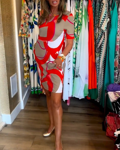 V-Ausschnitt Gerade Bedrucktes Kleid