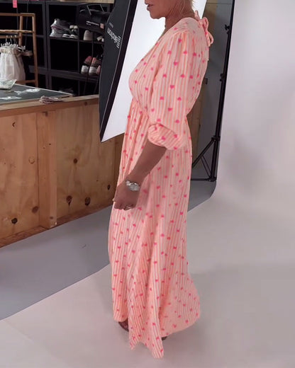 Elegantes V-Ausschnitt Herz Druck Kleid