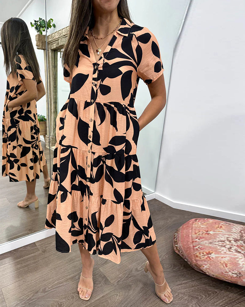 Taschenrevers bedrucktes Kleid