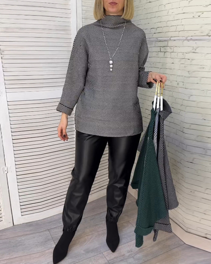 Bedrucktes Turtleneck Freizeitoberteil