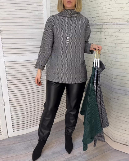 Bedrucktes Turtleneck Freizeitoberteil