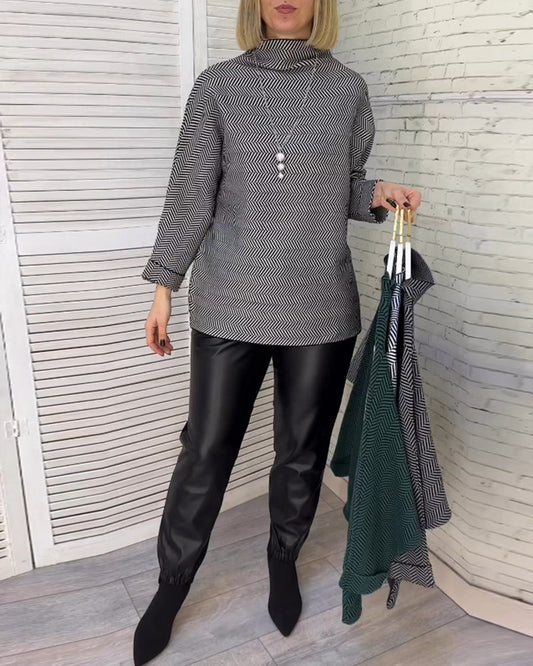 Bedrucktes Turtleneck Freizeitoberteil