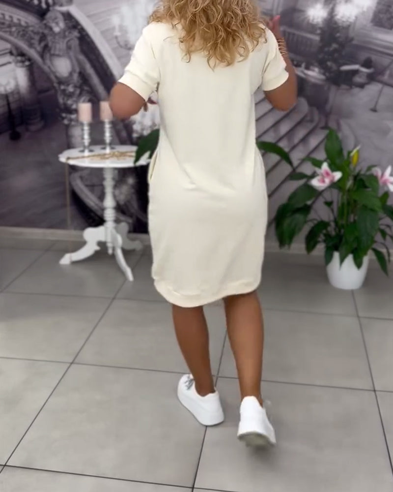 Mode V-Ausschnitt Kurzarmkleid