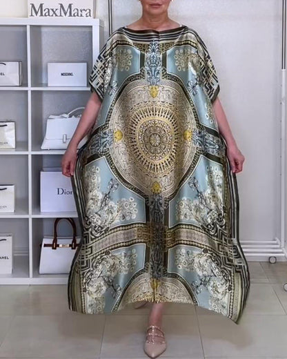 Boho bedrucktes lockeres Kleid mit Schlitz